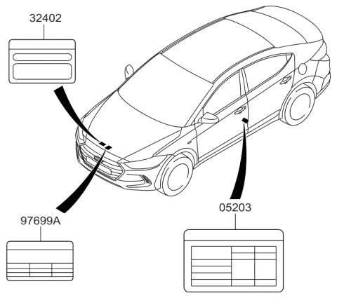 2017 Hyundai Elantra Korean made Label Diagram 2