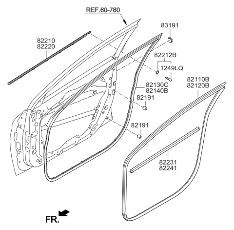 2017 Hyundai Elantra Front Door Body Side Weatherstrip Left Hand Diagram for 82110-F2000-4X
