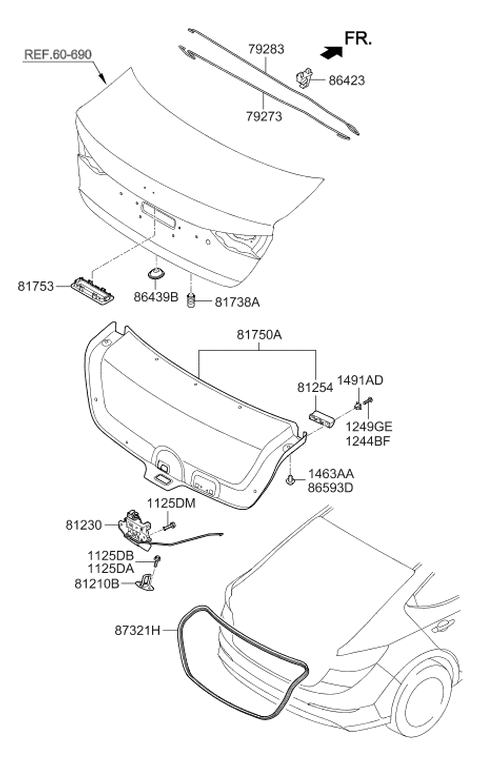 2016 Hyundai Elantra Bumper-TAILGATE OVERSLAM Diagram for 17376-16028-B