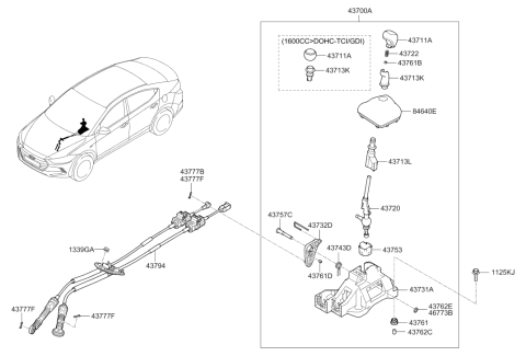 2016 Hyundai Elantra Gearshift Lever Knob Diagram for 43711-F2300-TCS