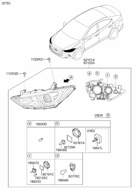 2017 Hyundai Elantra Korean made Head Lamp Diagram 3