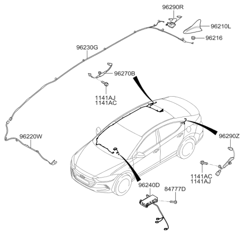 2017 Hyundai Elantra Combination Antenna Assembly Diagram for 96210-F2010-UYS