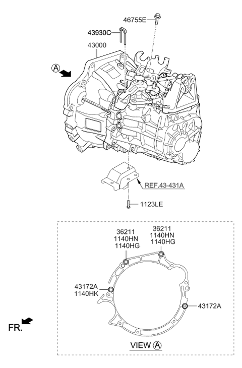 2017 Hyundai Elantra Roll Support Bracket Rear Diagram for 43176-2D018