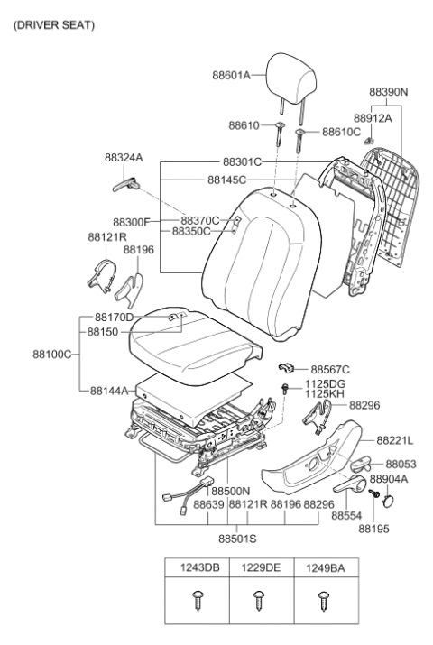 2009 Hyundai Elantra Touring Front Seat Mounting Cover Rear Inner Diagram for 88567-3K000-WK