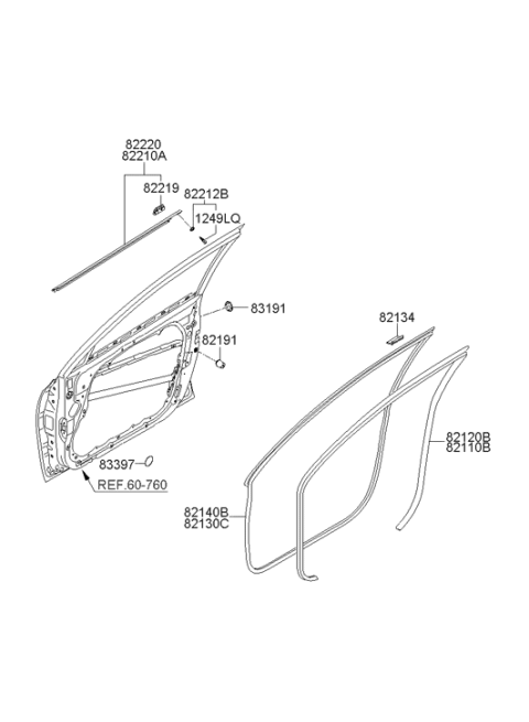 2008 Hyundai Elantra Touring Front Door Body Side Weatherstrip Right Hand Diagram for 82120-2H001-CH