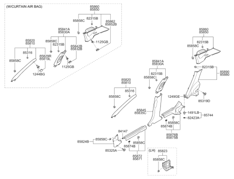 2009 Hyundai Elantra Touring Trim Assembly-Center Pillar Upper Left Hand Diagram for 85830-2L600-4W