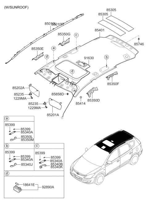 2012 Hyundai Elantra Touring Sunvisor & Head Lining Diagram 2