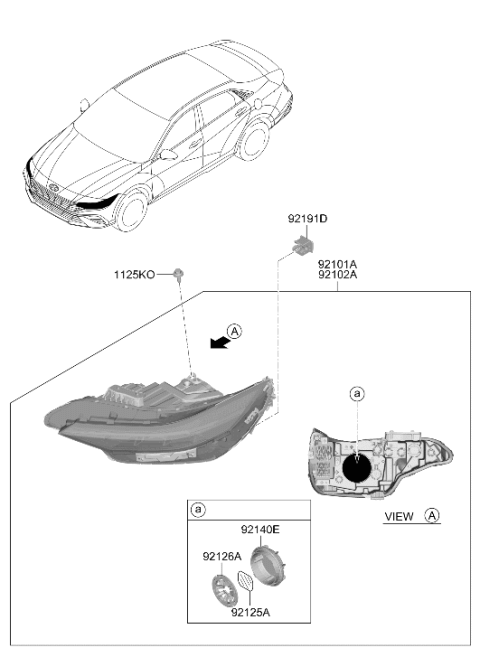 2026 Hyundai Elantra Head Lamp Assembly Right Hand Diagram for 92102-AA640