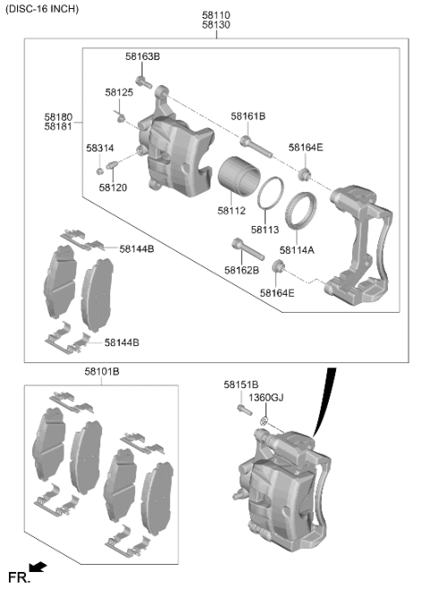 2024 Hyundai Elantra Gas Front Wheel Brake Diagram 2