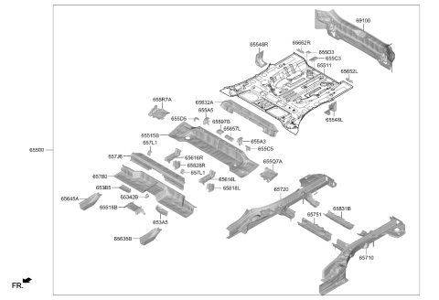 2023 Hyundai Tucson PNL Assembly-RR Floor Ctr Diagram for 65515-P0000