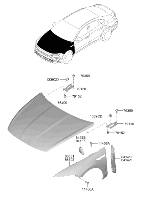 2026 Hyundai Sonata Hybrid PANEL ASSY-HOOD Diagram for 66400-L1500