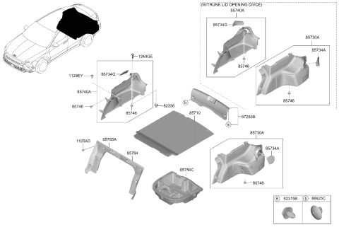 2024 Hyundai Sonata Hybrid Luggage Side Cover Right Hand Diagram for 85744-L1100-NNB