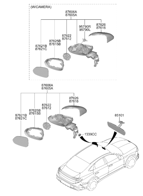 2026 Hyundai Sonata Hybrid Outside Rear View Mirror Assembly Left Hand Diagram for 87610-L1CA0
