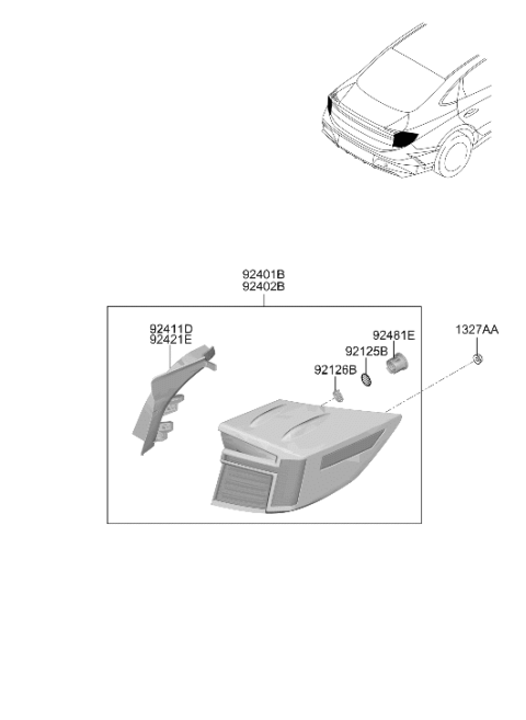 2026 Hyundai Sonata Hybrid LAMP ASSY-REAR COMB OUTSIDE,RH Diagram for 92402-L1550