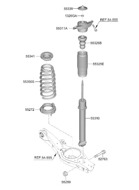 2026 Hyundai Sonata Hybrid Rear Shock Absorber Assembly Diagram for 55307-L5950