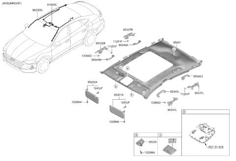 2024 Hyundai Sonata Hybrid Sunvisor & Head Lining Diagram 2