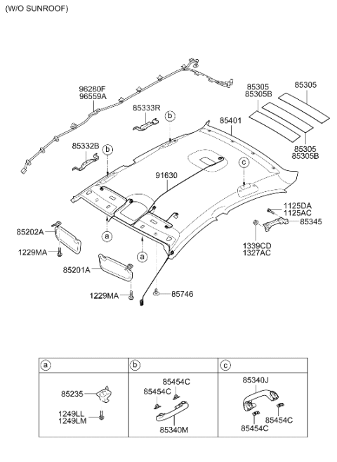 2012 Hyundai Sonata Hybrid Sun Visor Assembly Right Diagram for 85202-4R510-YDA
