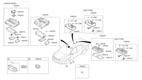 2011 Hyundai Sonata Hybrid Vanity Lamp Assembly, Right Diagram for 92892-3S000-TX