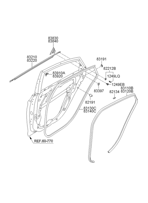 2013 Hyundai Sonata Hybrid Rear Door Weatherstrip Assembly Side Left Hand Diagram for 83130-3S000