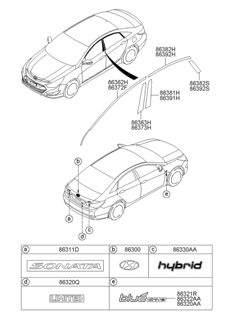 2012 Hyundai Sonata Hybrid Limited Emblem Diagram for 86330-0W000