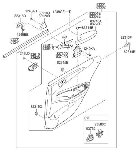 2012 Hyundai Sonata Hybrid Power Window Switch Assembly, Rear Diagram for 93580-3S000-RAS