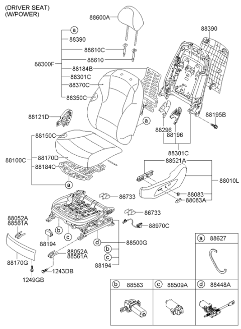 2012 Hyundai Sonata Hybrid Front Seat Cushion Passenger Pad Assembly Diagram for 88150-3S100