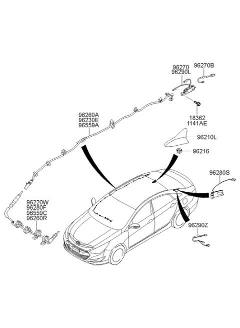 2012 Hyundai Sonata Hybrid Combination Antenna Assembly Diagram for 96210-3Q900-AA