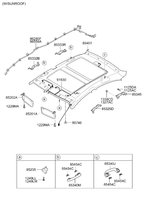2015 Hyundai Sonata Hybrid Sunvisor & Head Lining Diagram 2
