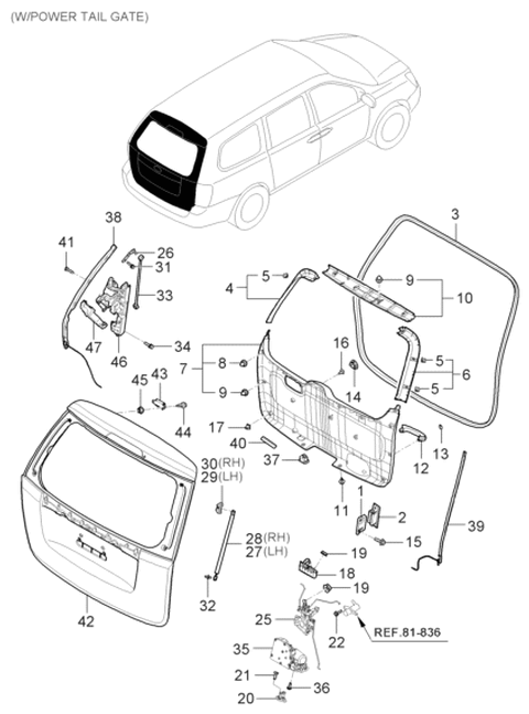 2006 Hyundai Entourage Ball Joint-Hood Lifter Diagram for 81163-38000