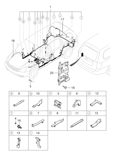 2006 Hyundai Entourage Wiring Assembly Floor Diagram for 91505-4D010