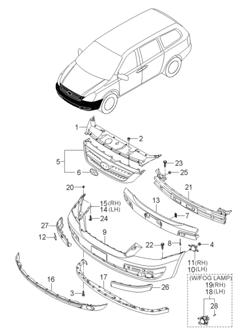 2006 Hyundai Entourage Front Bumper Grille Diagram for 86516-4J000