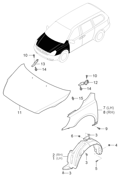 2006 Hyundai Entourage Hood Panel Assembly Diagram for 66400-4J010