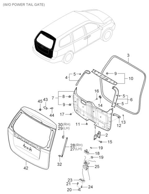 2006 Hyundai Entourage Tail Gate Latch Assembly Diagram for 81230-4D000