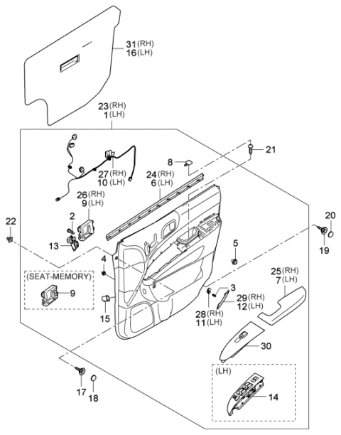 2006 Hyundai Entourage Power Window Main Switch Assembly Diagram for 93570-4D030-CS