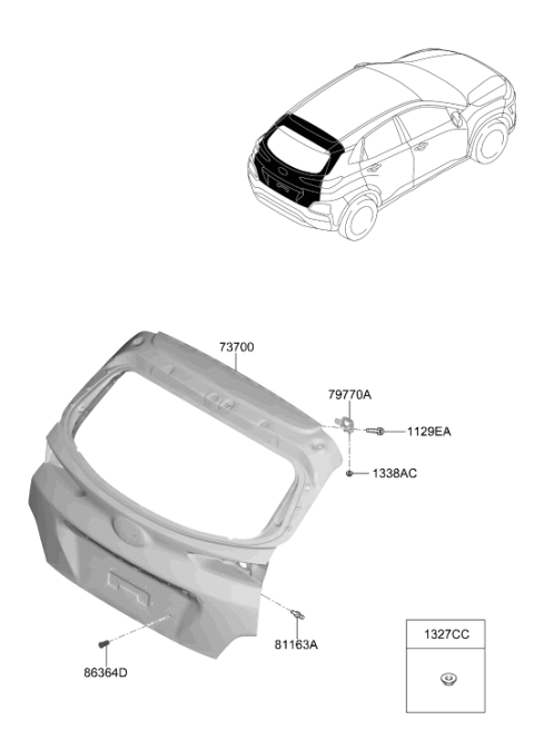 2020 Hyundai Kona Tail Gate Panel Assembly Diagram for 73700-J9031