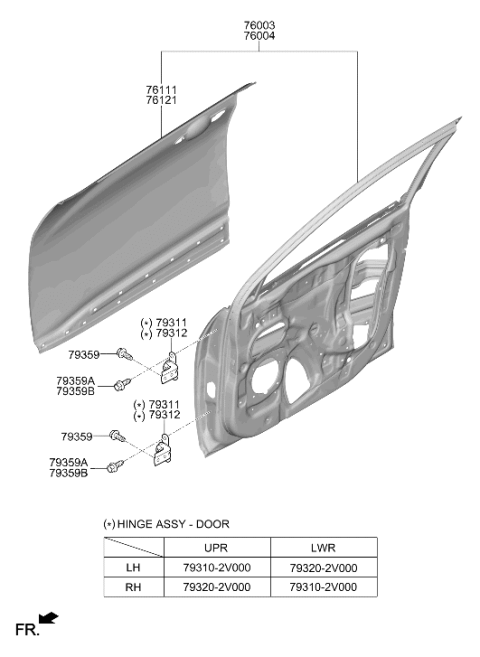 2020 Hyundai Kona Front Door Panel Assembly Left Hand Diagram for 76003-J9010