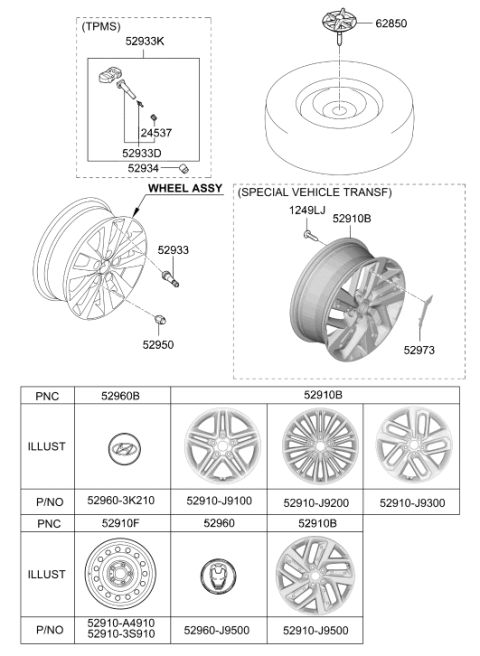 2021 Hyundai Kona Tpms Stem Diagram for 52936-F2000