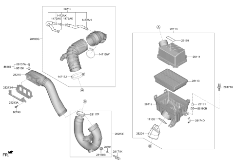 2019 Hyundai Kona Hose Clamp Diagram for 14711-73006-B
