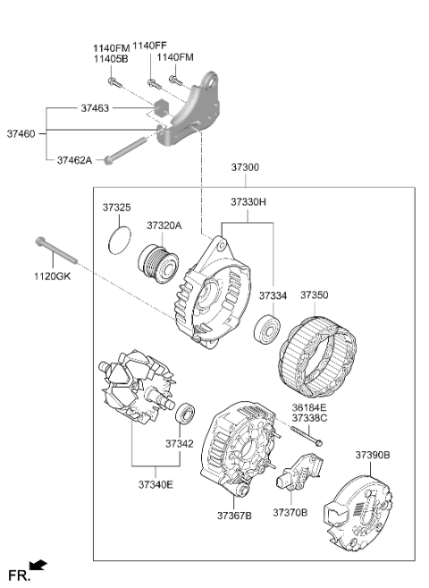 2021 Hyundai Kona Alternator Assembly Diagram for 37300-2E821