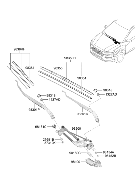 2018 Hyundai Kona Windshield Wiper Motor Assembly Diagram for 98110-C1950