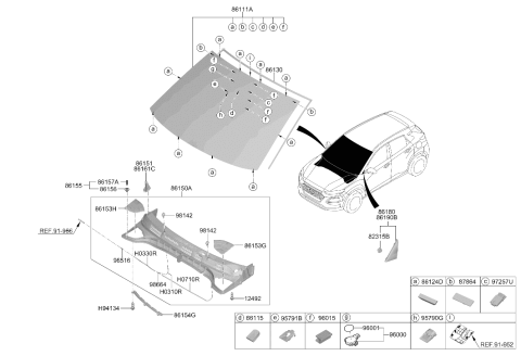 2020 Hyundai Kona Windshield Glass Assembly Diagram for 86111-J9111