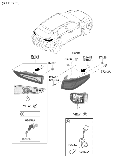 2020 Hyundai Kona Lamp Holder And Wiring Interior Rear Diagram for 92490-J9000