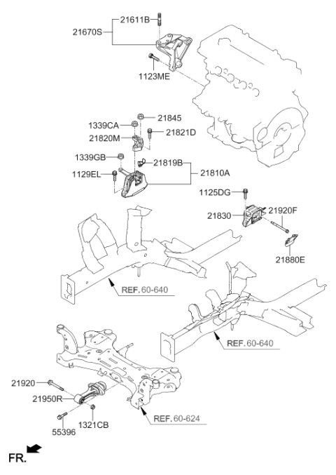 2018 Hyundai Kona Engine Mounting Bracket Assembly Diagram for 21810-J9000