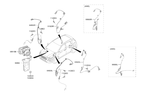 2019 Hyundai Kona ABS Ext Cable Assembly Right Hand Diagram for 58960-J9000