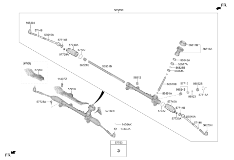2019 Hyundai Kona Steering Gear Assembly Diagram for 56500-J9100