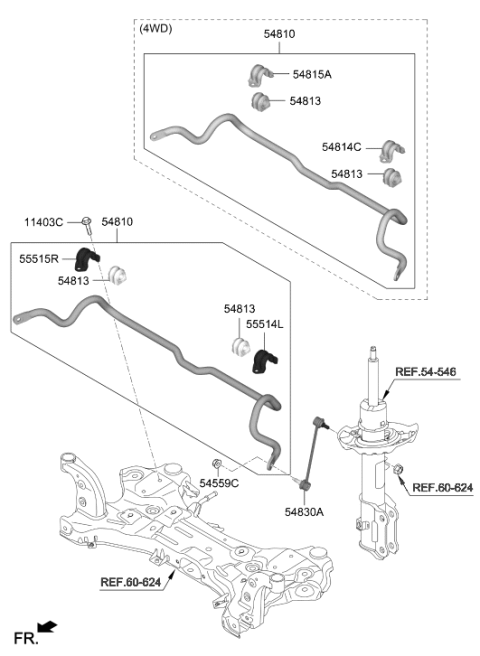 2018 Hyundai Kona Front Stabilizer Bar Assembly Diagram for 54810-J9500