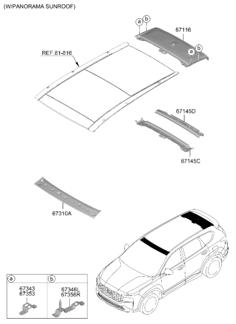 2023 Hyundai Santa Fe Hybrid US Alabama made Roof Panel Diagram 2
