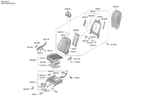 2023 Hyundai Santa Fe Hybrid US Alabama made Front Seat Diagram 2