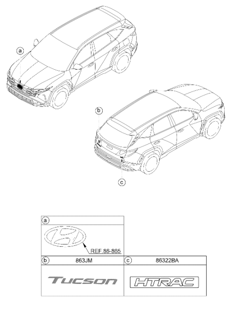 2026 Hyundai Tucson EMBLEM-HTRAC Diagram for 86316-N9500