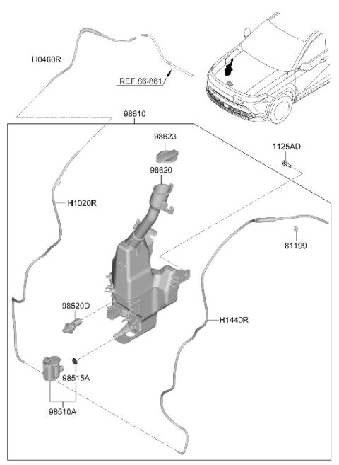 2025 Hyundai Kona Electric RESERVOIR ASSY-W/SHLD WASHER Diagram for 98611-BE100